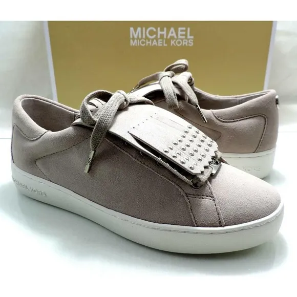 Women's Michael Kors KEATON KILTIE SNEAKER Lace Up Suede Cement Grey Size 6.5