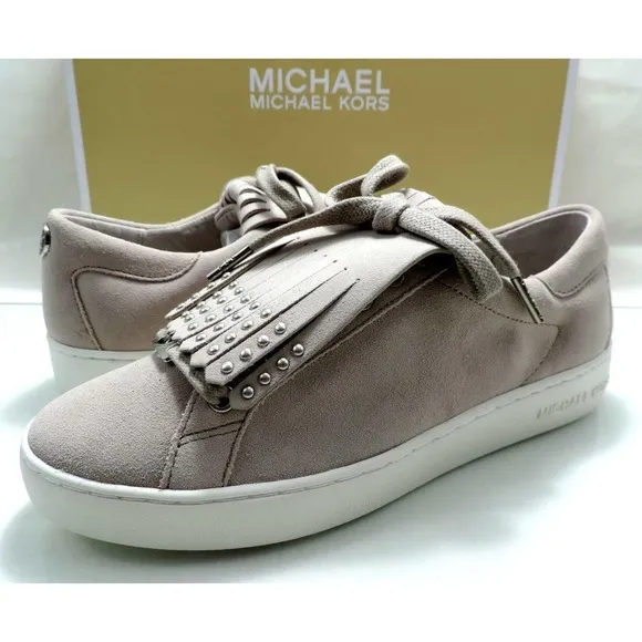 Women's Michael Kors KEATON KILTIE SNEAKER Lace Up Suede Cement Grey Size 6.5