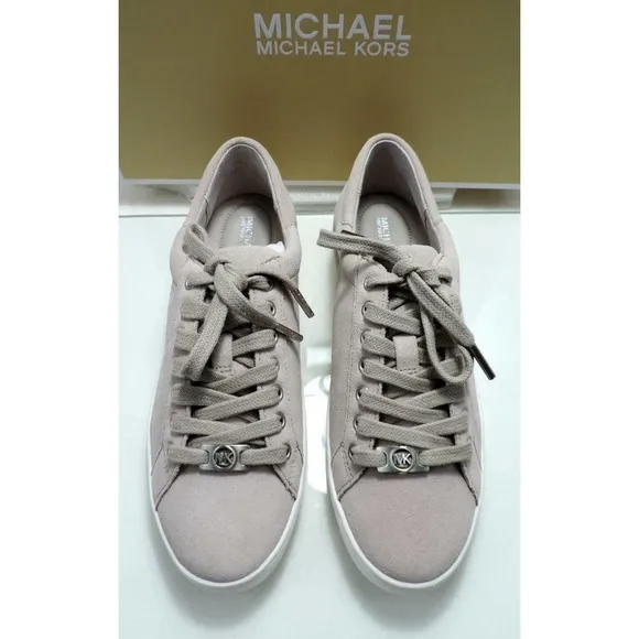 Women's Michael Kors KEATON KILTIE SNEAKER Lace Up Suede Cement Grey Size 6.5