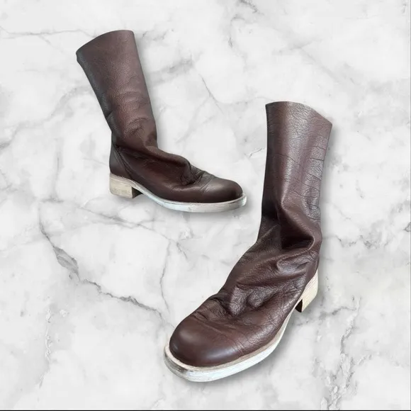 Women's NEW FREE PEOPLE Boots‎ Sutton-Slouch Brown Leather Mid Calf •Size 38•