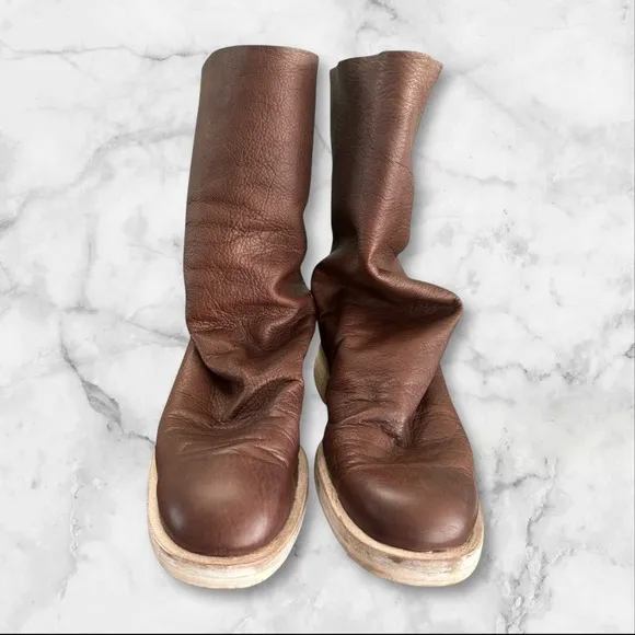 Women's NEW FREE PEOPLE Boots‎ Sutton-Slouch Brown Leather Mid Calf •Size 38•