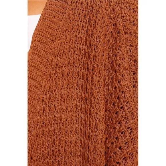 WOMEN'S Oversized Long Batwing Sleeve Cardigan Waffle Knit Sweater Coat Rust