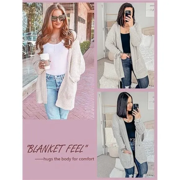 Women's Oversized Long Batwing Sleeve Cardigan Waffle Knit Sweater Coat Wine