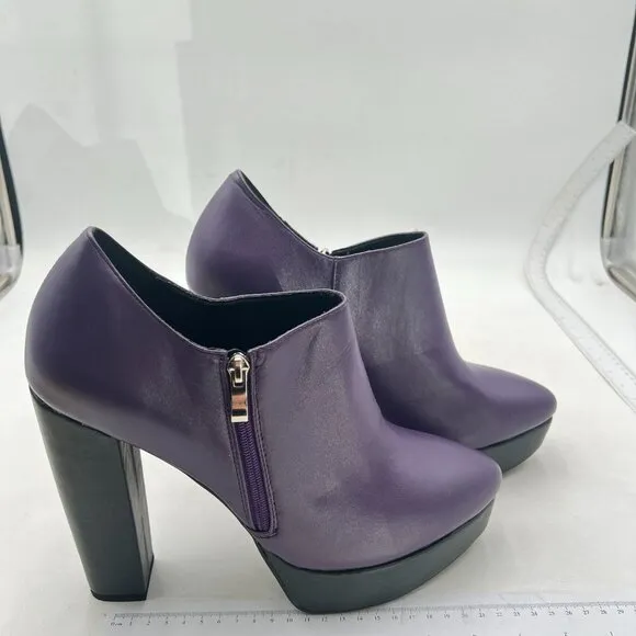 Women's Platform Chunky Heel Pointed Toe Booties Purple