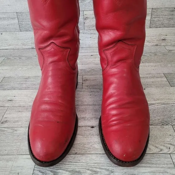 Women's Vintage Justin Western Red Leather Rodeo Roper Cowboy Boots Size 6 B