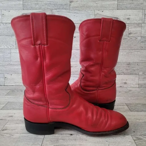 Women's Vintage Justin Western Red Leather Rodeo Roper Cowboy Boots Size 6 B