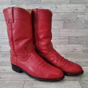 Women's Vintage Justin Western Red Leather Rodeo Roper Cowboy Boots Size 6 B