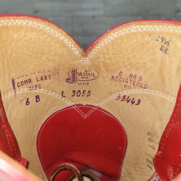 Women's Vintage Justin Western Red Leather Rodeo Roper Cowboy Boots Size 6 B