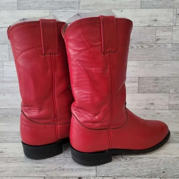 Women's Vintage Justin Western Red Leather Rodeo Roper Cowboy Boots Size 6 B