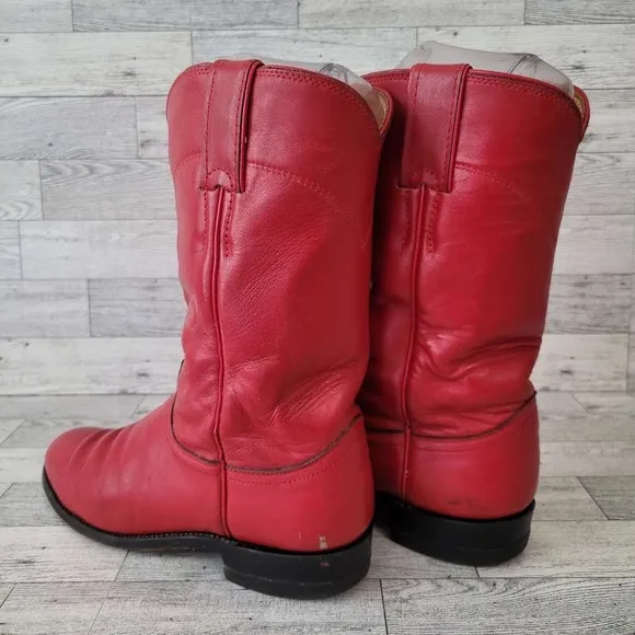 Women's Vintage Justin Western Red Leather Rodeo Roper Cowboy Boots Size 6 B