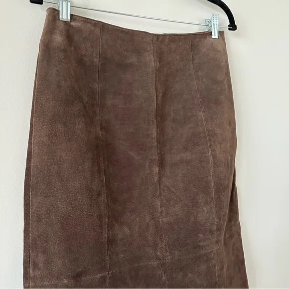 Women’s Western Brown Suede 100% Leather Midi Maxi Skirt Boho Vintage VTG Size 6