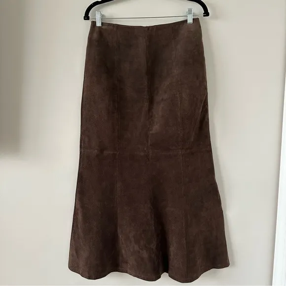 Women’s Western Brown Suede 100% Leather Midi Maxi Skirt Boho Vintage VTG Size 6