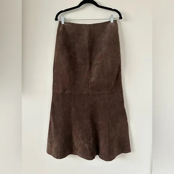 Women’s Western Brown Suede 100% Leather Midi Maxi Skirt Boho Vintage VTG Size 6