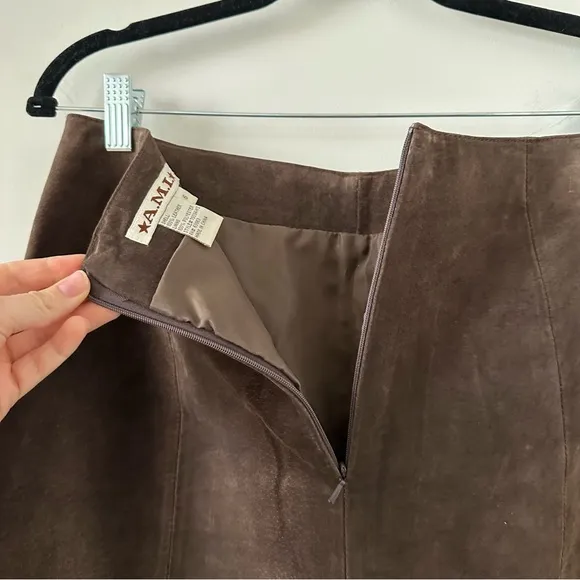 Women’s Western Brown Suede 100% Leather Midi Maxi Skirt Boho Vintage VTG Size 6
