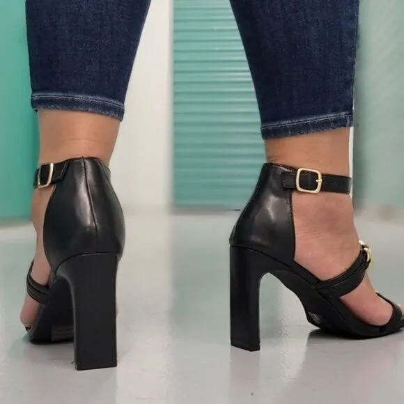 Women's Black Gold Chain Chunky Heels