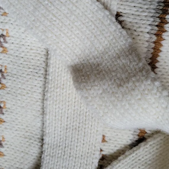 Wool blend fair isle cream tan  southwestern rustic belted sweater large