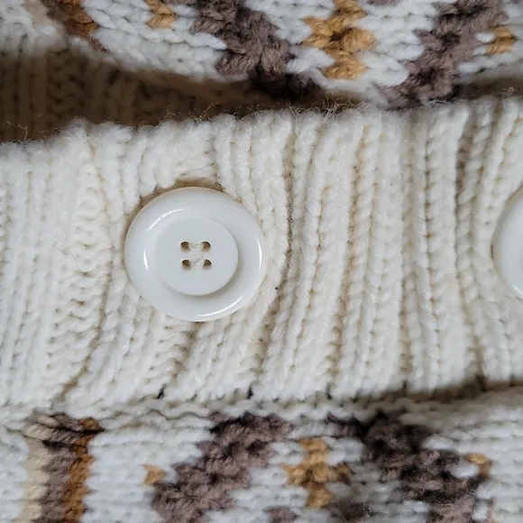 Wool blend fair isle cream tan  southwestern rustic belted sweater large