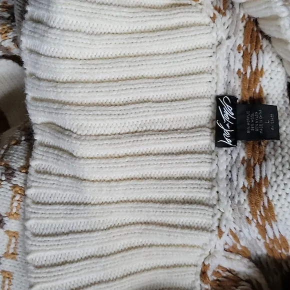 Wool blend fair isle cream tan  southwestern rustic belted sweater large