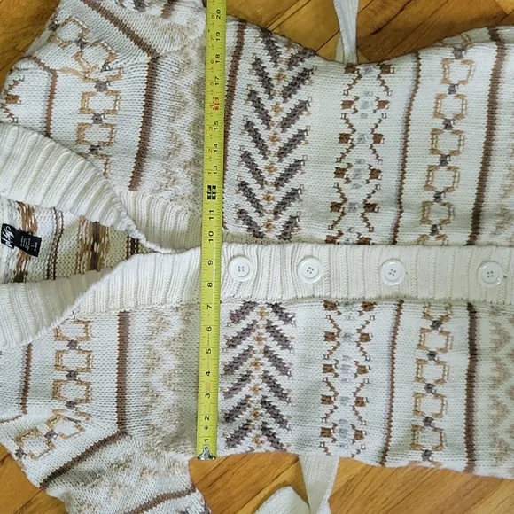 Wool blend fair isle cream tan  southwestern rustic belted sweater large