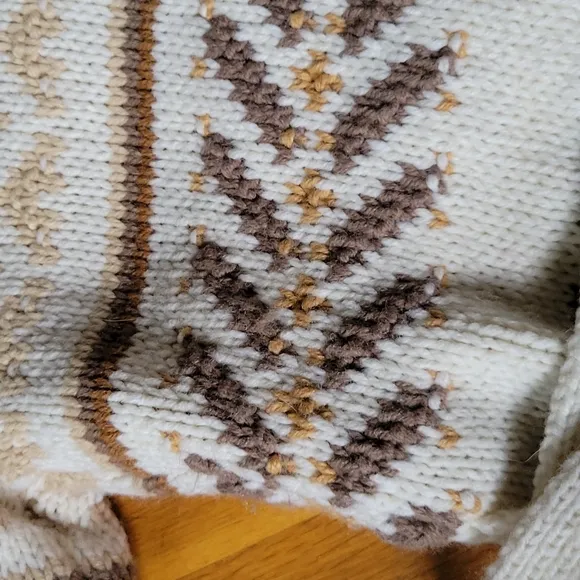 Wool blend fair isle cream tan  southwestern rustic belted sweater large