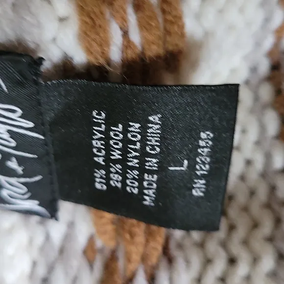 Wool blend fair isle cream tan  southwestern rustic belted sweater large