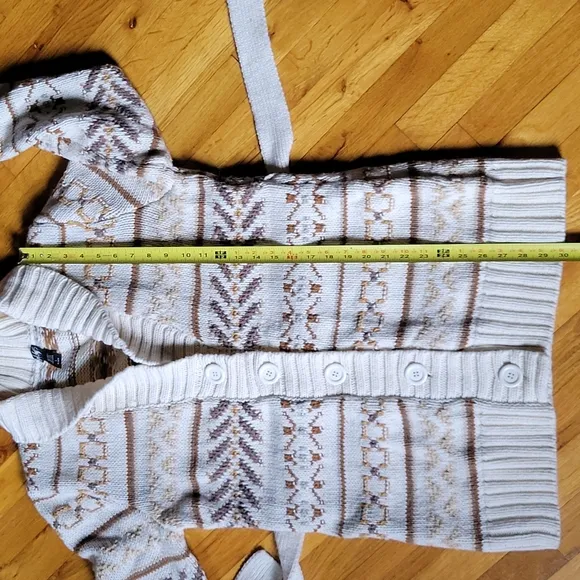 Wool blend fair isle cream tan  southwestern rustic belted sweater large