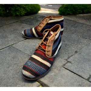 Woven Chukka Boots Women 38 Ankle Shoes Fabric Boho Artisanal &quot;Tocco Premium&quot;