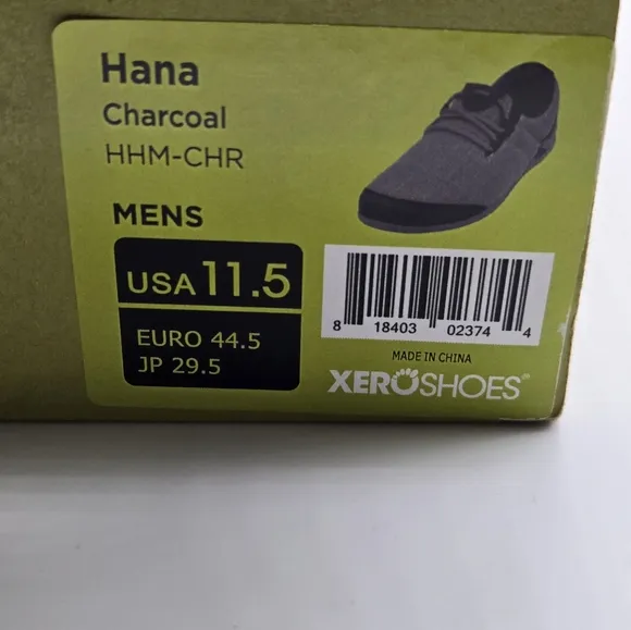 Xero Mens Hana Hemp Charcoal Barefoot Minimalist Shoes Mens Size 9.5