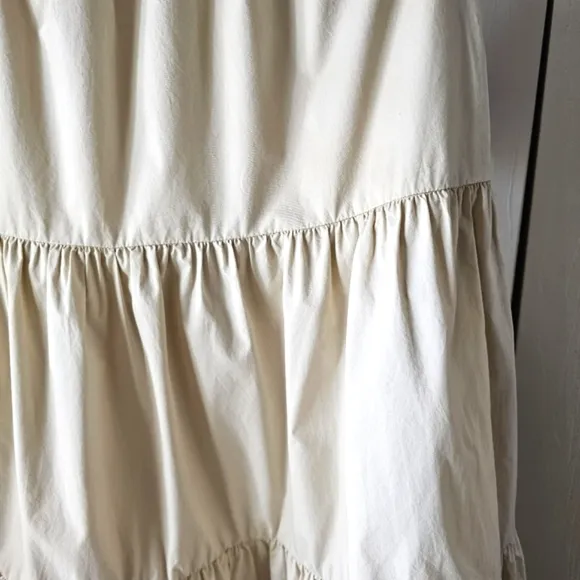 Xirena Angeline Tiered Cotton Midi Skirt XL Cream Boho Poplin Skirt w/ Pockets