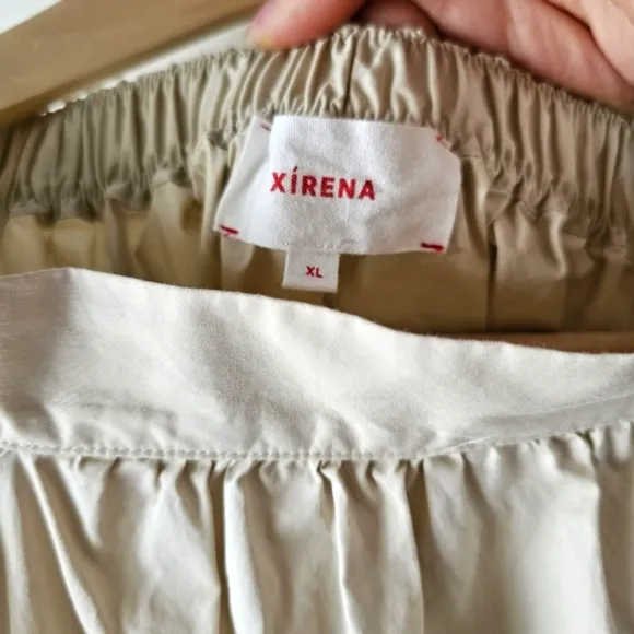 Xirena Angeline Tiered Cotton Midi Skirt XL Cream Boho Poplin Skirt w/ Pockets