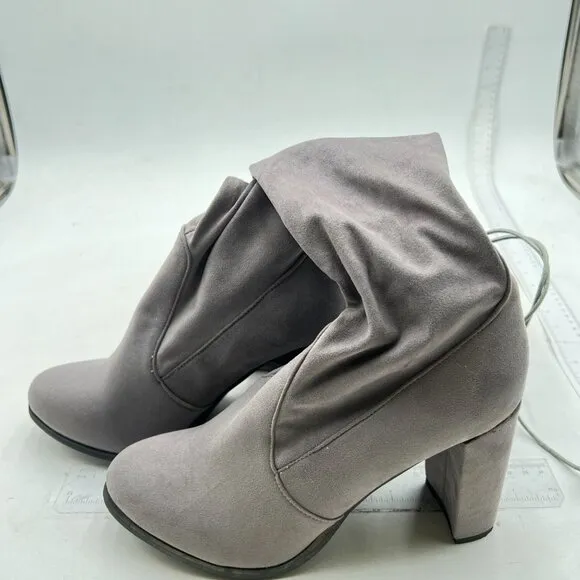 XYD Grey Sexy Over The Knee Thigh High Back Lace Up Chunky Heel Round Toe Boots