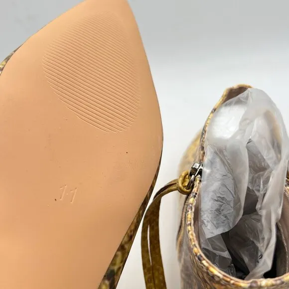 XYD Snakeskin Yellow Pointed Toe Ankle Boots Low Heel Double Side Zippers Shoes