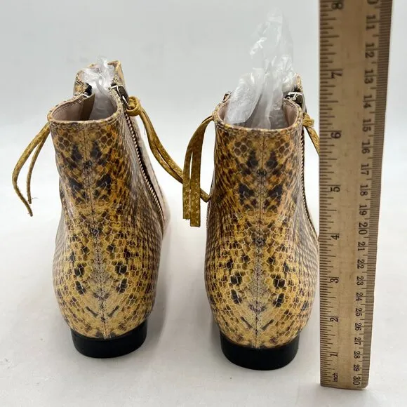 XYD Snakeskin Yellow Pointed Toe Ankle Boots Low Heel Double Side Zippers Shoes