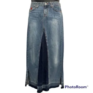 Y2K 90S RARE! BONGO PATCHWORK SKIRT PANT DESTROYED DENIM BOHO MAXI SKIRT Sz9