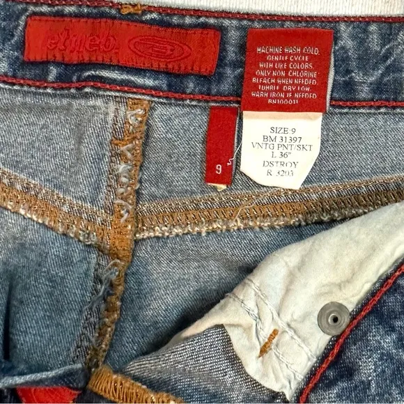 Y2K 90S RARE! BONGO PATCHWORK SKIRT PANT DESTROYED DENIM BOHO MAXI SKIRT Sz9