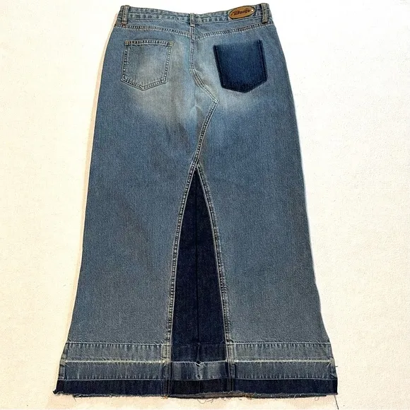 Y2K 90S RARE! BONGO PATCHWORK SKIRT PANT DESTROYED DENIM BOHO MAXI SKIRT Sz9