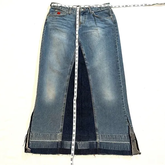 Y2K 90S RARE! BONGO PATCHWORK SKIRT PANT DESTROYED DENIM BOHO MAXI SKIRT Sz9