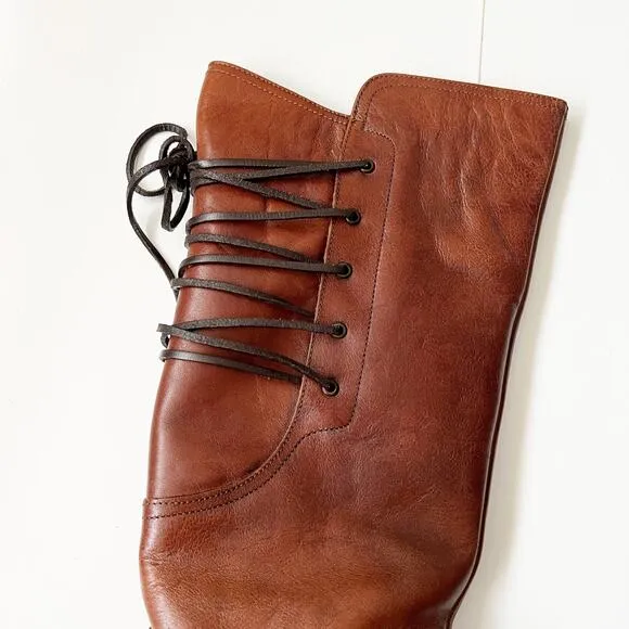 Y2K Brown Leather Riding Boots Tall Western Corset Tie Steve Madden Festival 10