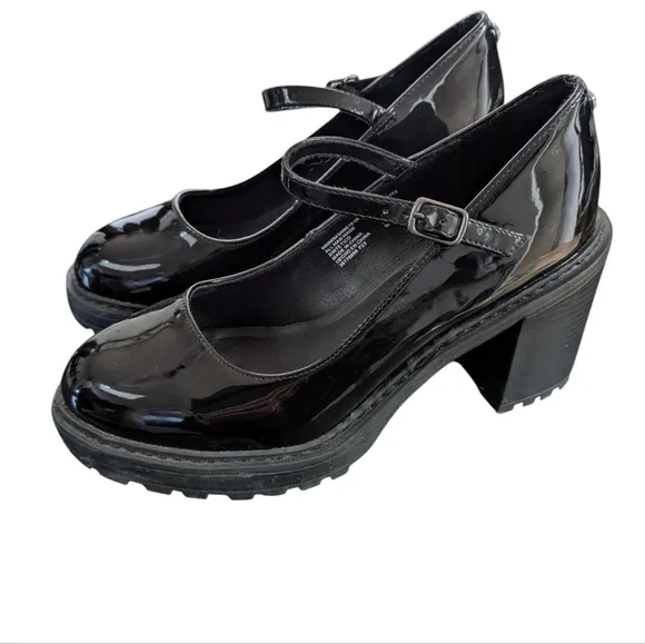 Y2K Chunky Madden NYC Steve Madden Sz 8 Black Patent Block Heel Mary Jane Shoes