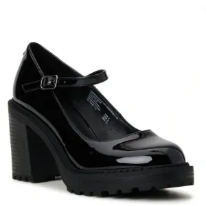 Y2K Chunky Madden NYC Steve Madden Sz 8 Black Patent Block Heel Mary Jane Shoes