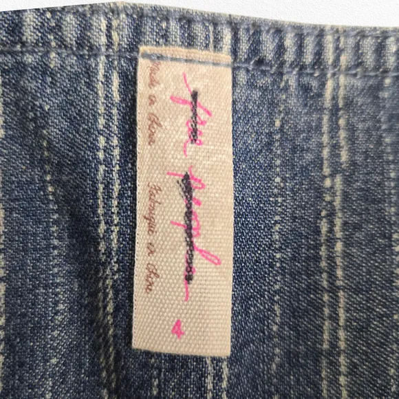 Y2K Free People Lace-Up Denim Mini Skirt Size 4 Blue Stripe Flounce Hem Boho
