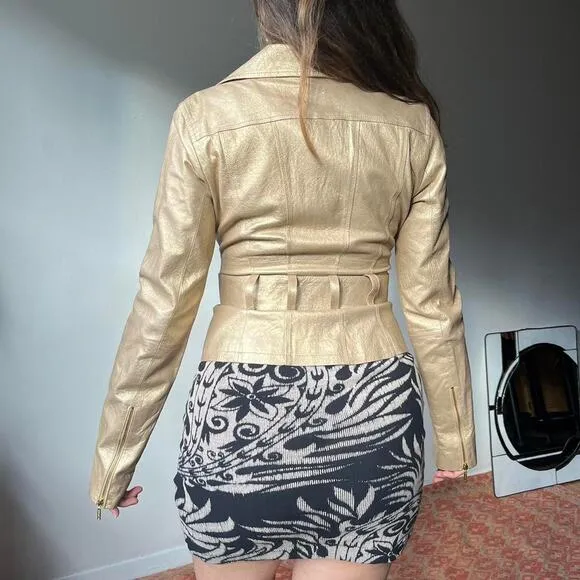 Y2k gold leather leather jacket