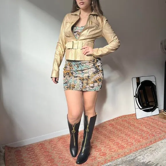 Y2k gold leather leather jacket