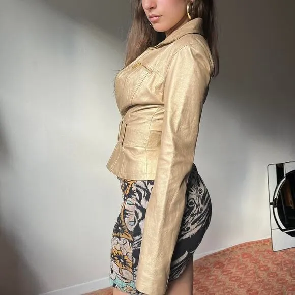 Y2k gold leather leather jacket