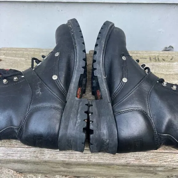 Y2K Harley Davidson Black Moto Lace Up Buckle Boots Size 9 Style 81024