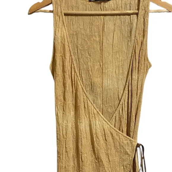 Y2K Ralph Lauren Tan Boho Tiered Ruffle Wrap Maxi Dress
