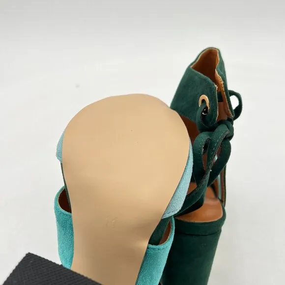 YDN Green Peep Toe Bootie Pumps Slingback Chunky Heel Casual Lace Up Slide Shoes
