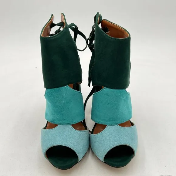 YDN Green Peep Toe Bootie Pumps Slingback Chunky Heel Casual Lace Up Slide Shoes