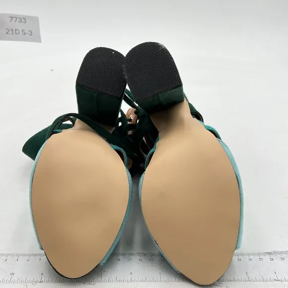 YDN Green Peep Toe Bootie Pumps Slingback Chunky Heel Casual Lace Up Slide Shoes