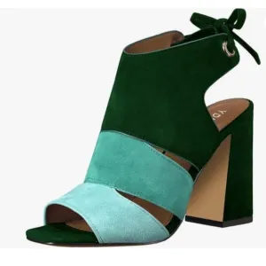 YDN Green Peep Toe Bootie Pumps Slingback Chunky Heel Casual Lace Up Slide Shoes